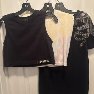 All Saints Women’s shirt bundle - 3 shirts- 2 cropped, 1 tshirt
